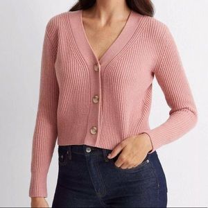 Club Monaco Pink Three Button Cropped Cardigan Sweater
